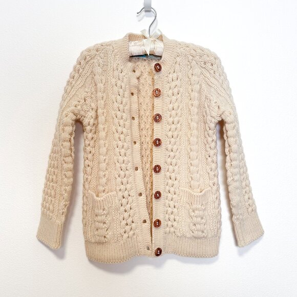 VTG John Molloy Cream Irish Wool Fisherman Knit Cardigan Sweater Size 34 | XS/S - Picture 3 of 12